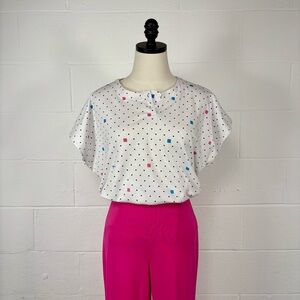 Vintage 80s Gitano Geometric Print Henley Top Cap Sleeve New Wave Glam PLUS 2X